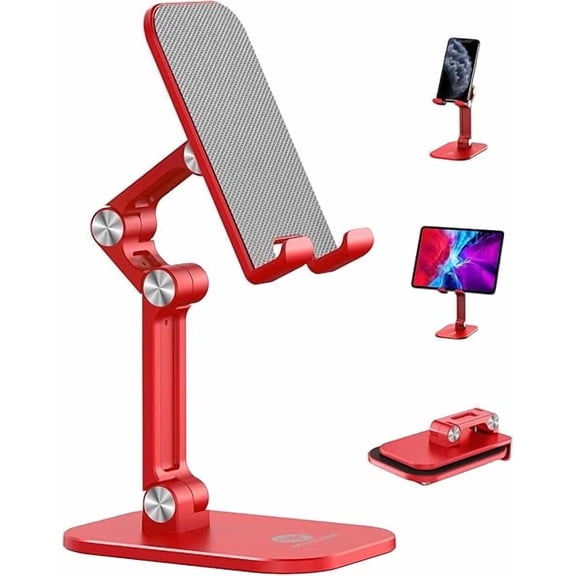 OCYCLONE Phone Stand, Adjustable Height and Angle Foldable Cell Phone Stand Holder for Desk Compatible with 4-11 Inch Mobile Phone/iPad/Tablet, Red