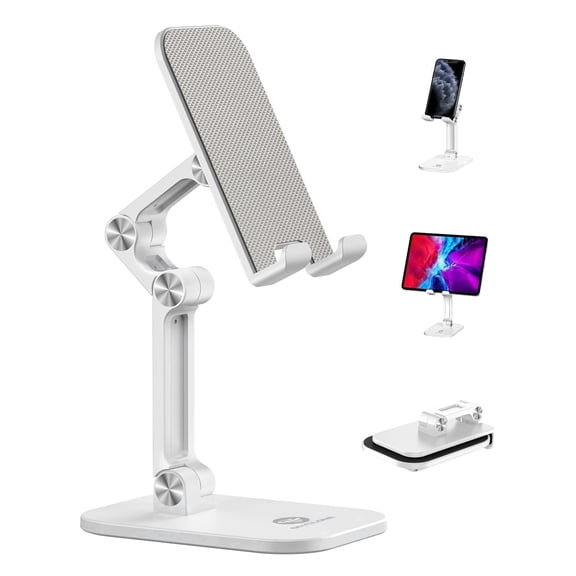 OCYCLONE Phone Stand, Adjustable Height and Angle Foldable Cell Phone Stand Holder for Desk Compatible with 4-11 Inch Mobile Phone/iPad/Tablet, White