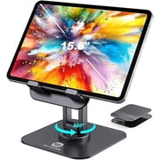 OCYCLONE Aluminum Cell Phone Stand for Desk, 360  Rotating Metal Base, Foldable Portable Holder Anti-Slip, Fits 4-15.6 iPhone, Pad, Samsung, for Streaming, Recording, Watching - Black