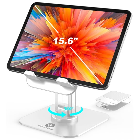 OCYCLONE for Tablet Stand 360 Rotating, Adjustable Tablet Stand, Portable Tablet Stand Holder Compatible with 4.7"-15.6" Tablet Phone Stand, White