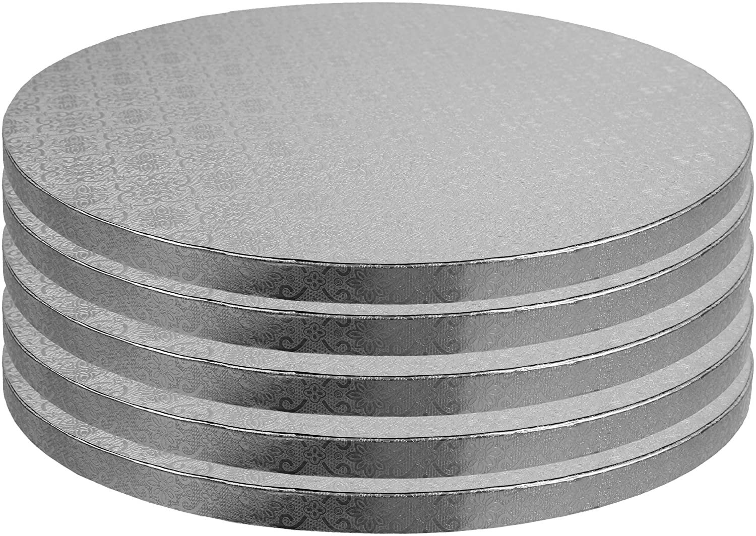 OCreme Cake Board, Silver Foil Round Cake Circles with Gorgeous Design, Sturdy & Durable 1/2 Thick Cake Drums, Round Cake Boards with 9 Diameter, Pack of 5 Disposable Cake Drums - image 1 of 6