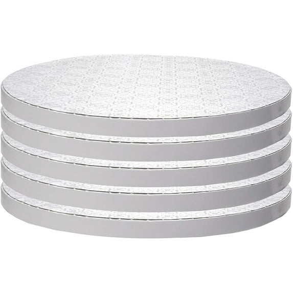 OCreme Cake Board, White Round Cake Circles with Gorgeous Design, Sturdy & Durable 1/2 Thick Cake Drums, Round Cake Boards with 9 Diameter, Pack of 5 Disposable Cake Drums