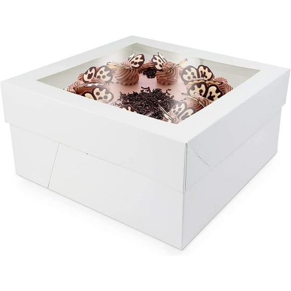 OCreme Cake Boxes  White Bakery Boxes with Window  12 x 12 x 6 Inch  Kraft Paperboard Bakery Boxes for Holding and Displaying your Pastries - 25 Pack