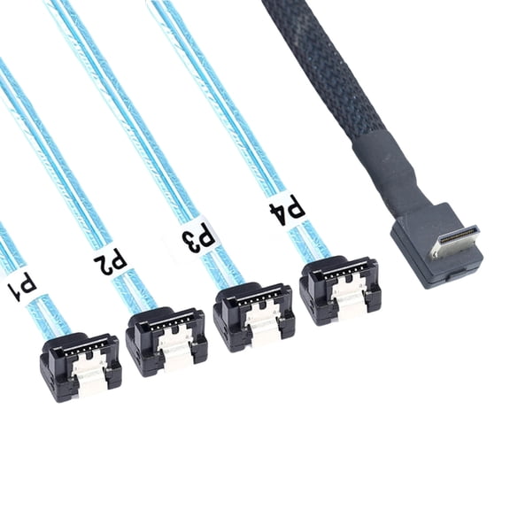 OCuLink PCIExpress SFF 8611 4i to 4X 7P Cable with 90 Degree Angled Connectors for External GPU and Solid Disk