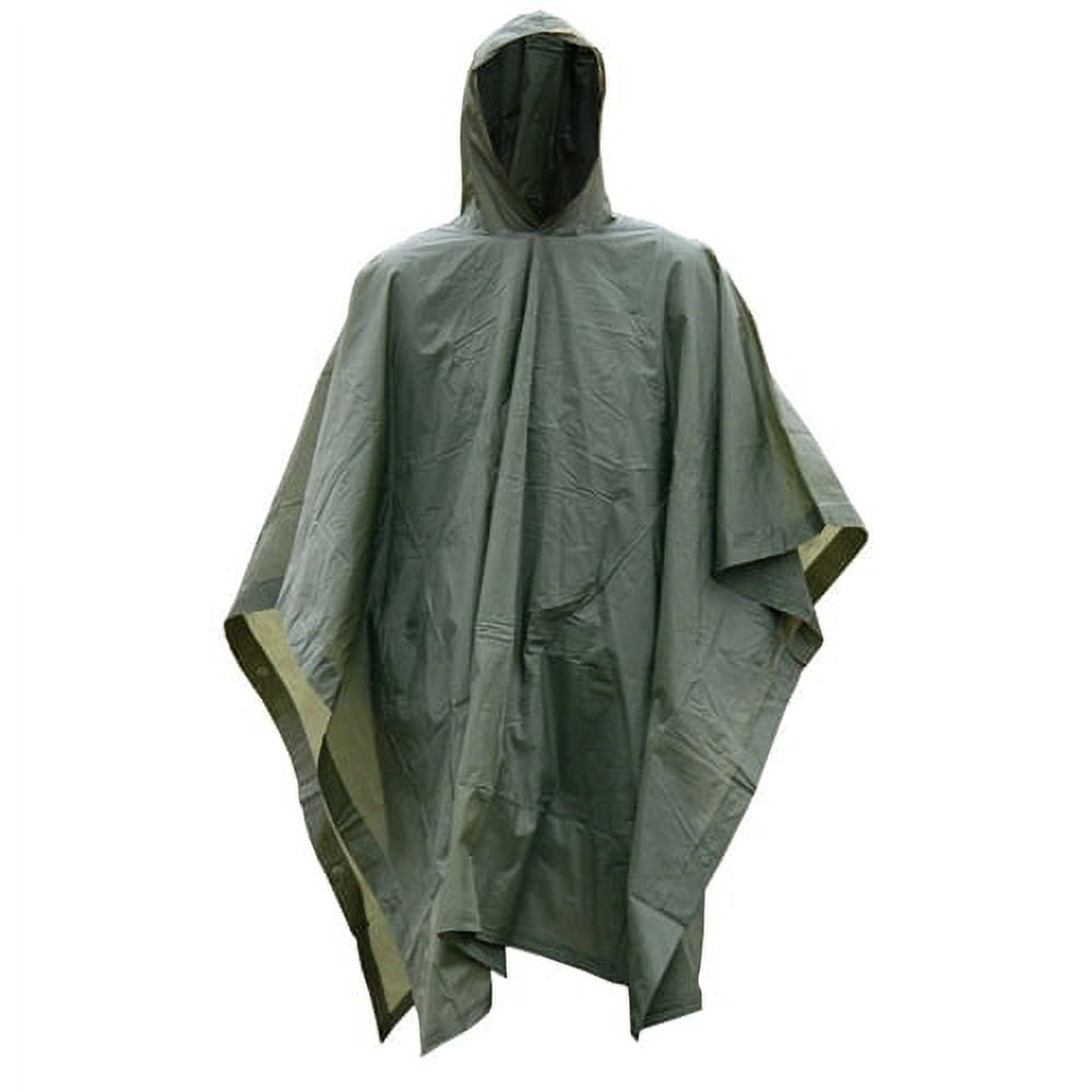 OD Green Vinyl Wet Weather Rain Poncho Military Style Tarp Shelter Bivy