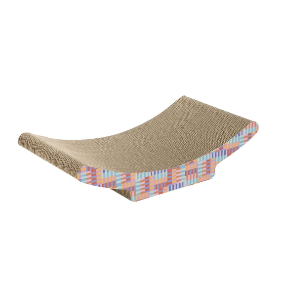 Oodles Multicolor Patterned Curved Lounger Durable Corrugated Cardboard Cat Scratching Pad O/S