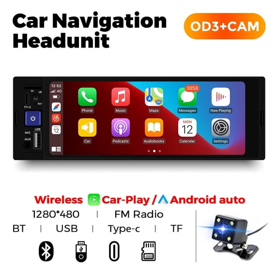 OD3-CAM003-10Y Navifly 1 DIN 6.86 INCH Universal HD Touch Screen MP5 Multimedia Video Player Carplay Android Auto BT SD/TF FM Radio USB Type-C