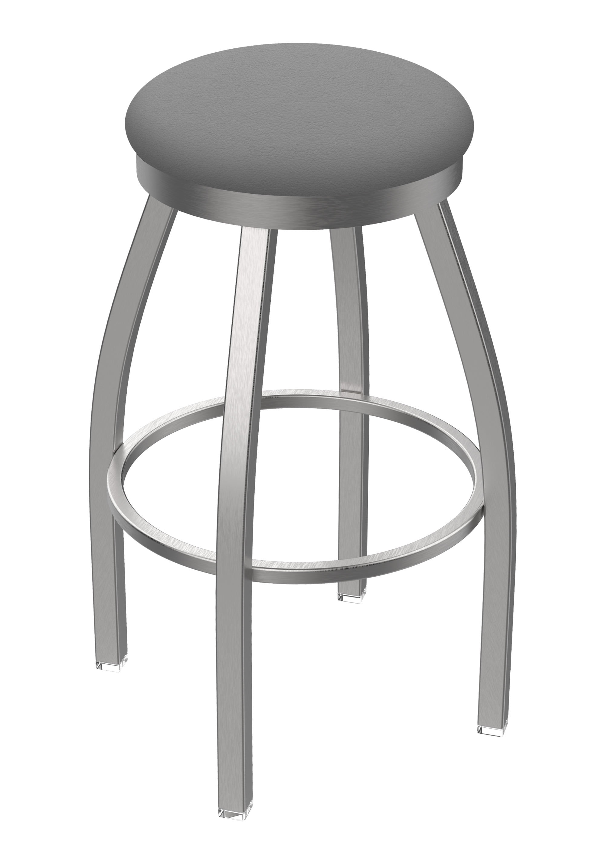 Misha Silver Stainless Steel 30" Backless Bar Stool with Gray Vinyl Seat
