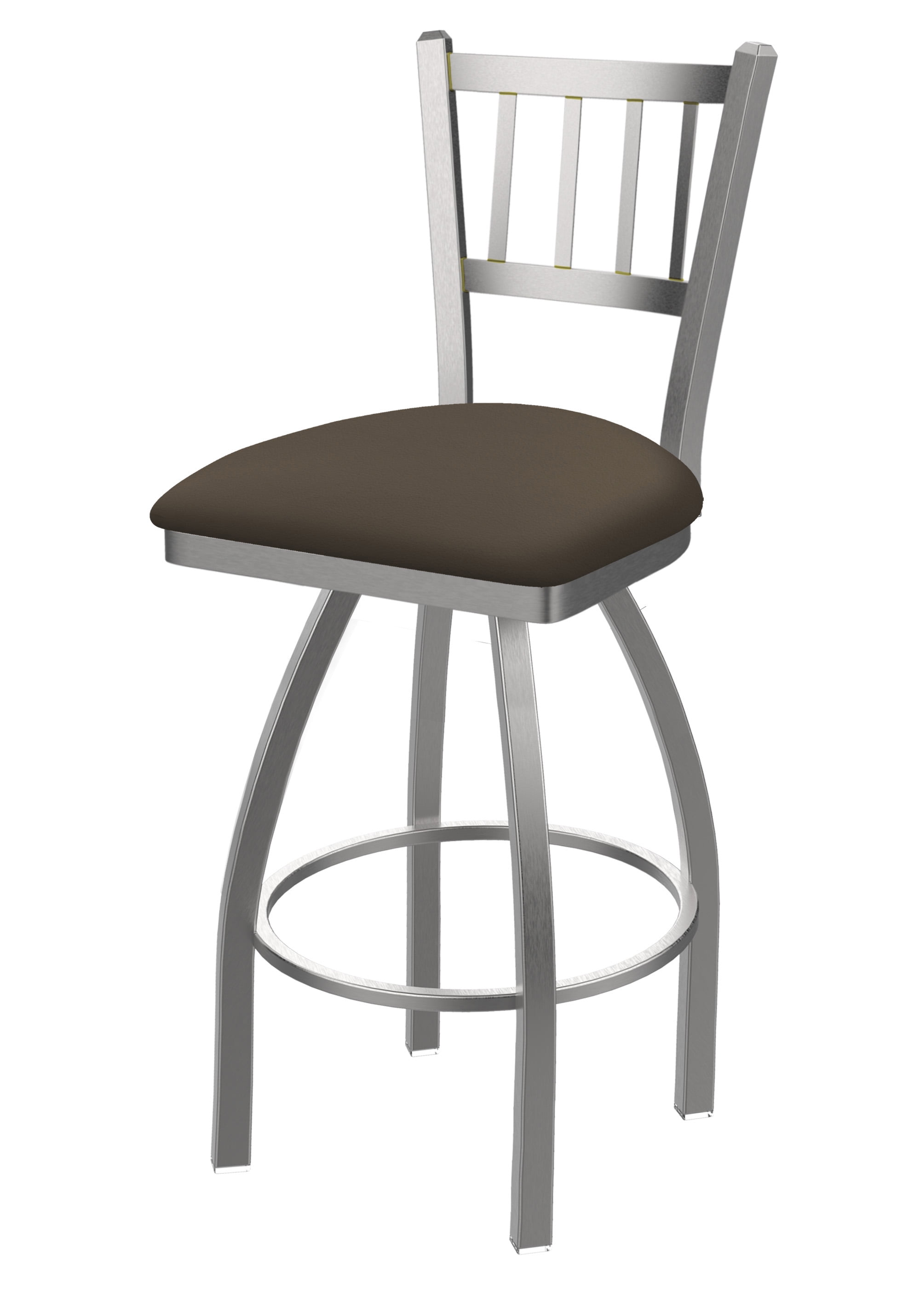 30" Silver Stainless Steel Swivel Bar Stool with Brown Vinyl Seat