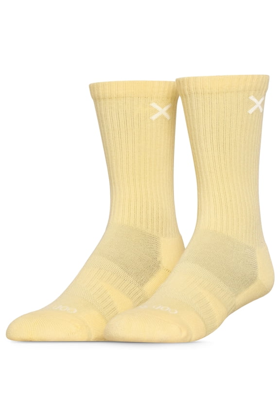 – Basix Tonal Butter Yellow Crew Socks – Medium – Athletic Cotton Blend Everyday Comfort