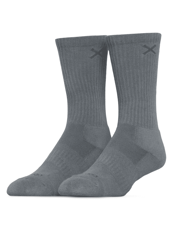 – Basix Tonal Gunmetal Crew Socks – Large – Soft Cotton Blend Athletic Everyday Socks for