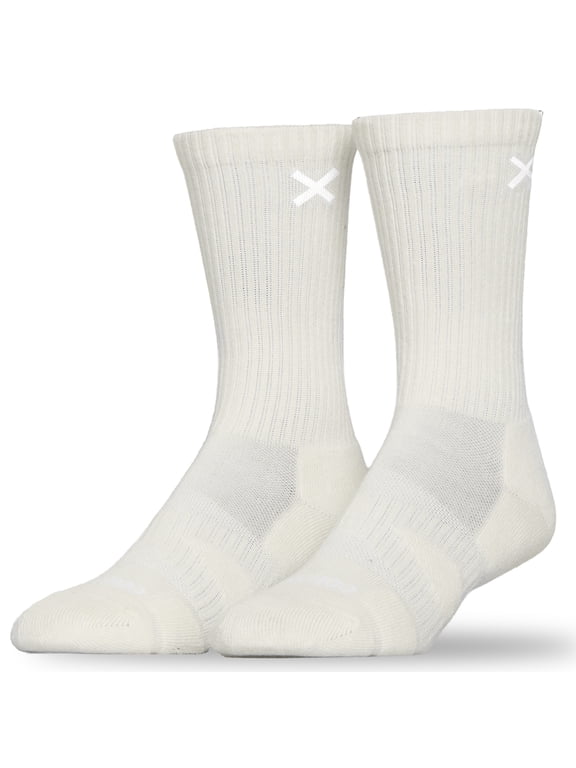 – Basix Tonal Off White Crew Socks – Medium – Athletic Cotton Blend Everyday Comfort Socks
