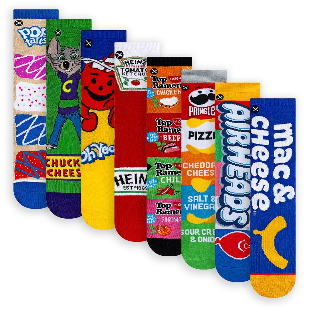 ODD SOX Big Kids 8-Pack Food-Themed Crew Socks Set, Colorful Snack ...