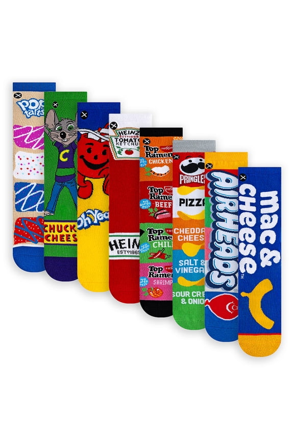 Big Kids 8-Pack Food-Themed Crew Socks Set, Colorful Snack Designs, Ages 7–10, Soft and Comfortable Gift