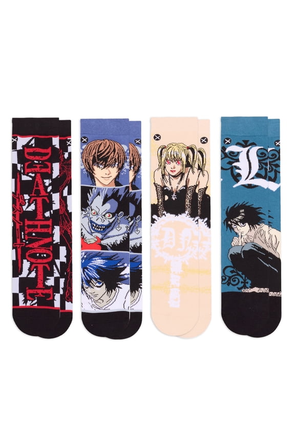 – Death Note Anime 4-Pack Novelty Crew Socks – Size Large – Men’s 8–12 / Women’s 9.5–13.5 –