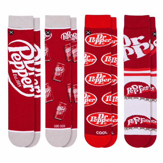 ODD SOX Dr Pepper Socks 4 Pair Gift Set, Novelty Socks Value Bundle Large