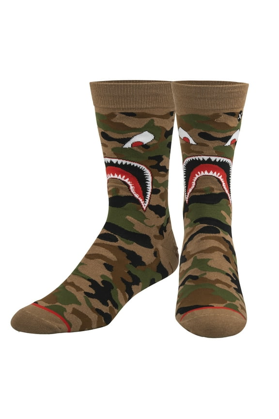 , Fun Novelty Men's Crew Socks, Warplane Camo (Knit), Crazy Graphic Print, Large