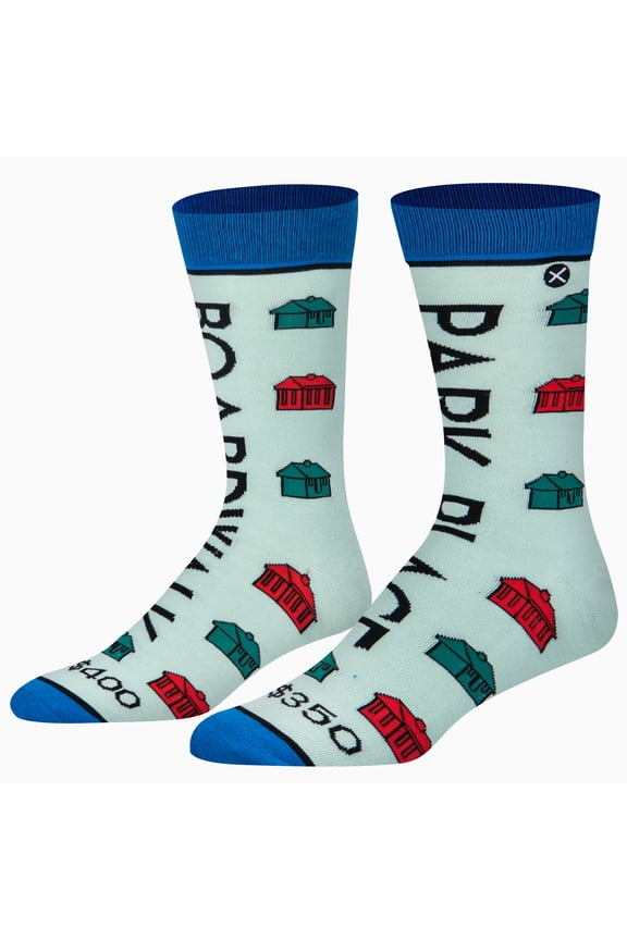 Boardwalk & Park Place Monopoly Cartoon Crew Socks, Size Large