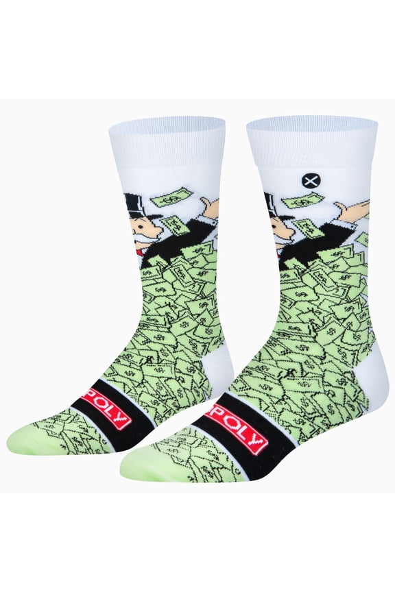 – Monopoly Crew Socks – Mr. Monopoly Rich Uncle Pennybags Fun Money Print – Cotton Blend –