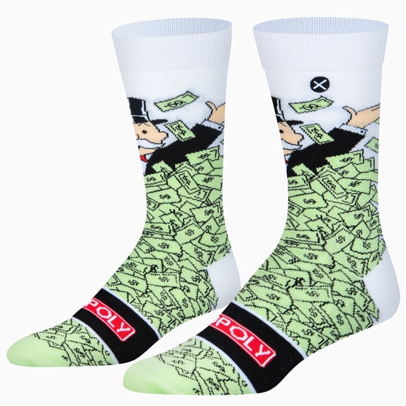 ODD SOX – Monopoly Windfall – Novelty Crew Socks – Size Medium – Men's 3.5–8.5 / Women's 5–10 – Gift