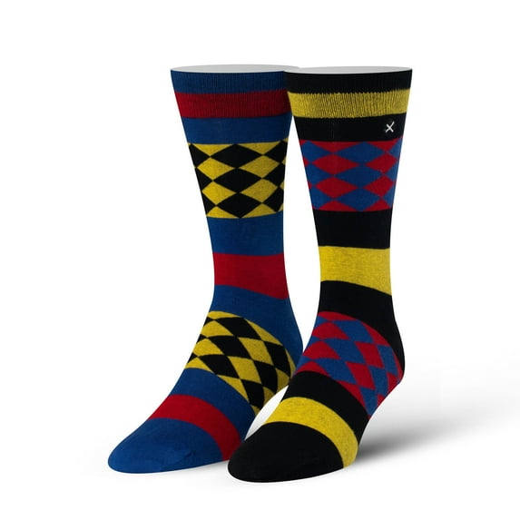 ODD SOX, Graphic, Royal Checker Yellow Blue, Novelty Dress Socks, Cool