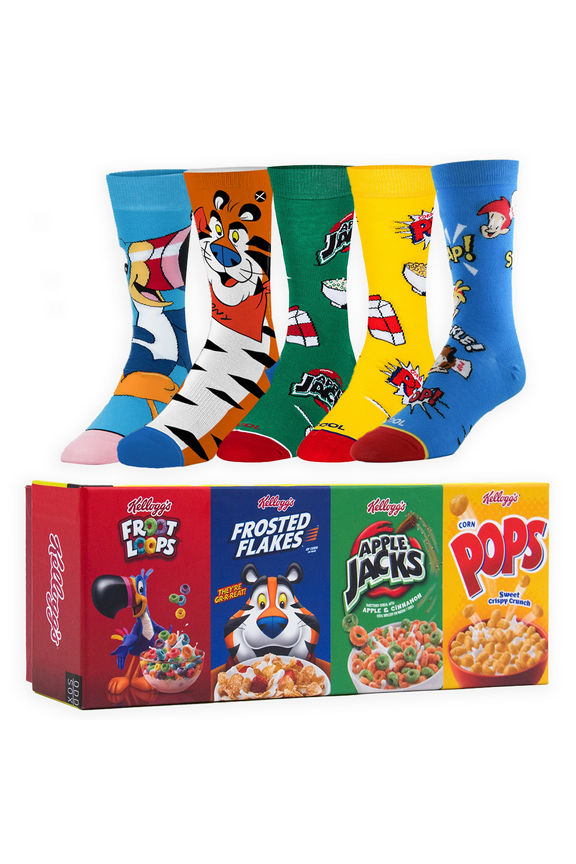 – Kellogg’s Cereal 5-Pack Novelty Crew Socks Gift Box – Unisex Large Size – Frosted Flakes,