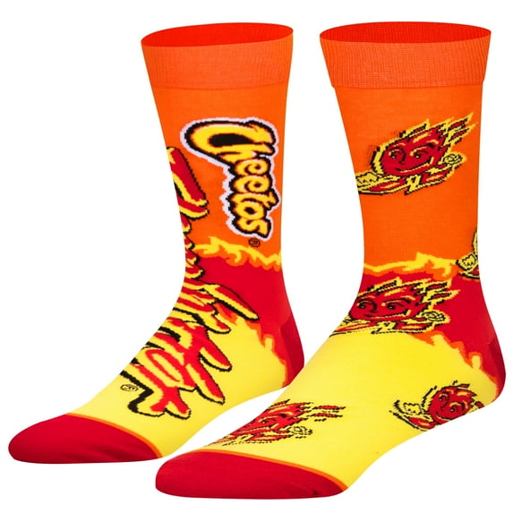 Cool Socks Flamin' Hot Cheetos Crew Socks Snack Food Chip Novelty Socks Size Large for Men & Women