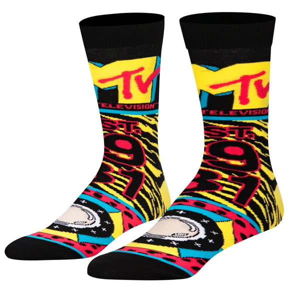 ODD SOX, Men's Funny Designer Brand Novelty Socks, MTV Mash Up Crew, Large Adult