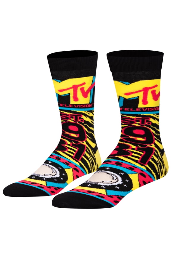 , Men's Funny Designer Brand Novelty Socks, MTV Mash Up Crew, Large Adult
