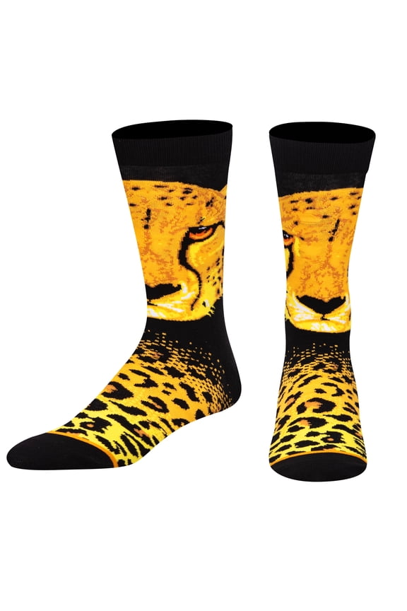 – Cheetah Face Animal Novelty Crew Socks – Unisex Size Large – Comfy Cotton Blend – Fast