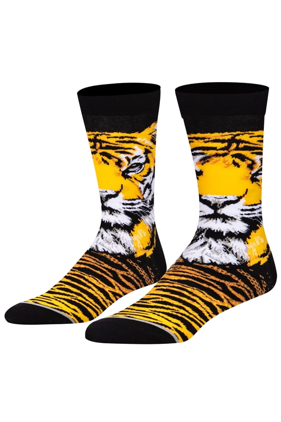 , Men's Funny Designer Novelty Animal Socks, Tiger Crew, Large Adult