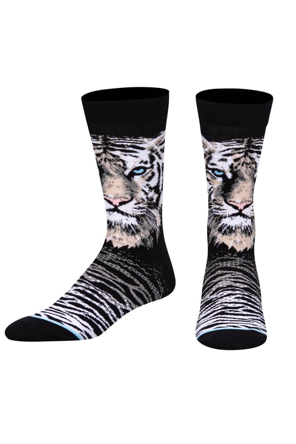 – White Bengal Tiger Animal Novelty Crew Socks – Unisex Size Large – Comfy Cotton Blend –