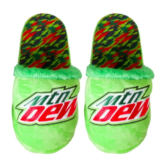 ODD SOX – Mountain Dew Slippers – Plush-Lined Slip-On House Shoes – Large Size for Men & Women –