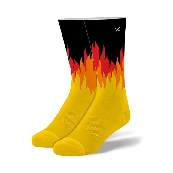 ODD SOX – Fire Flame Crew Socks – Red, Yellow & Orange Graphic Print – Fun Novelty Cotton Blend