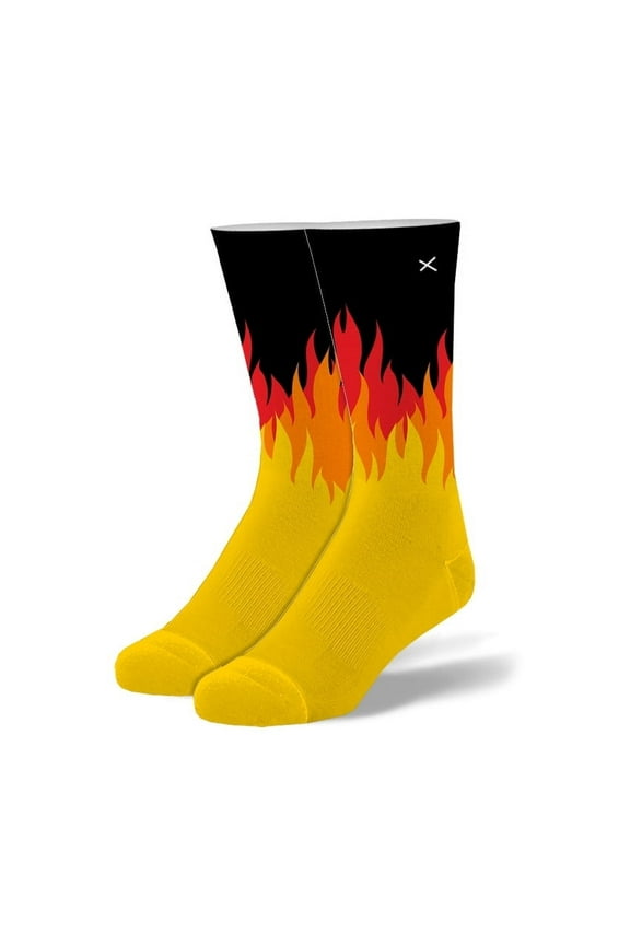 – Fire Flame Crew Socks – Red, Yellow & Orange Graphic Print – Fun Novelty Cotton Blend