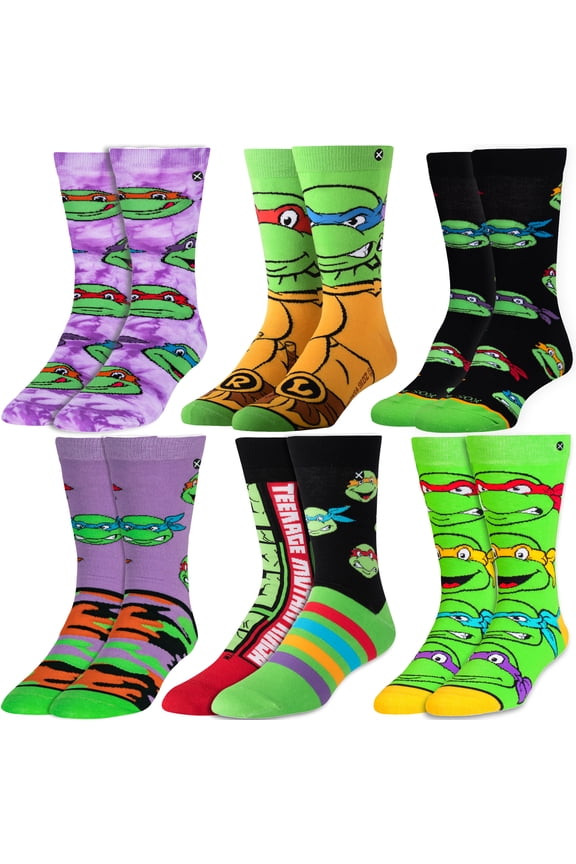 – Nickelodeon TMNT 6-Pack Novelty Crew Socks – Size Large – Men’s 8–12 / Women’s 9.5–13.5 –