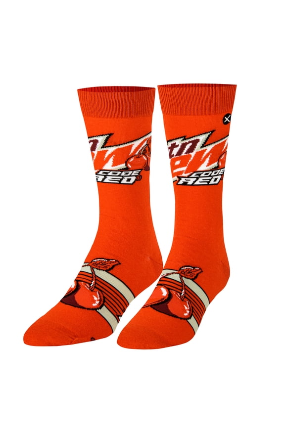 Mountain Dew Code Red Novelty Crew Socks Large Size Licensed Soda Graphic Comfy Cotton Blend