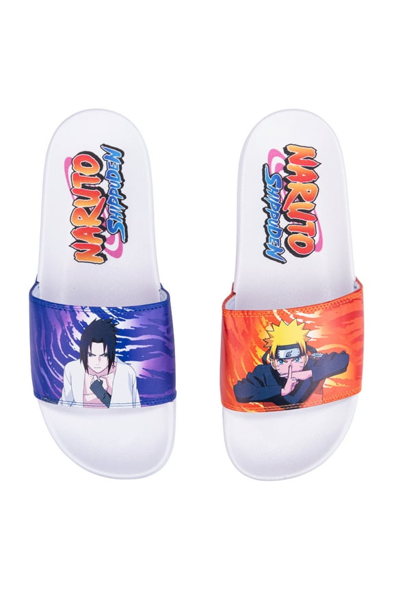 Naruto Shippuden Slides, Naruto & Sasuke Graphic, Officially Licensed Anime Slip-On Sandals