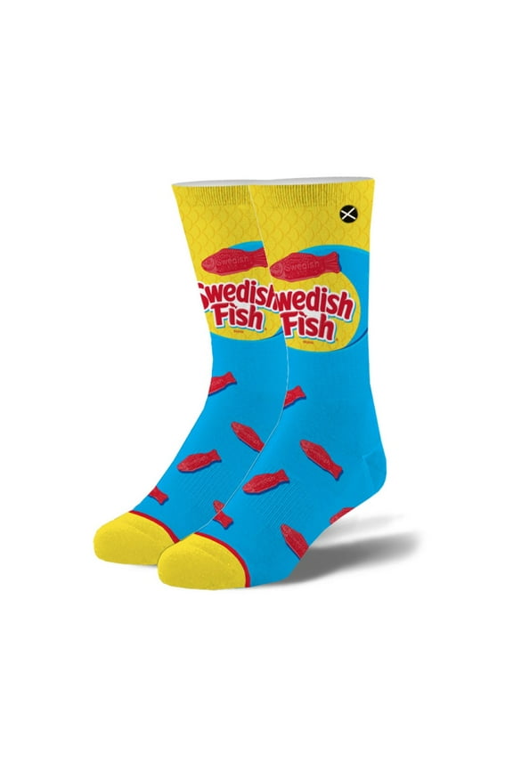 – Swedish Fish Candy Design – Novelty Crew Sock – Large – Soft Cotton Blend – Fun