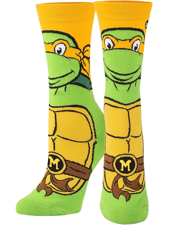 Michelangelo TMNT Nickelodeon Cartoon Crew Socks, Size Medium