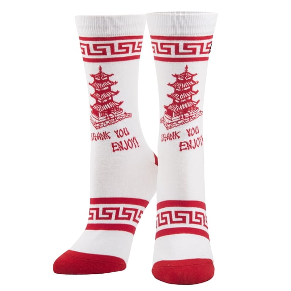 ODD SOX Thank You Enjoy Chinese Food Takeout Container Crew Socks – Red & White Carton Graphic |