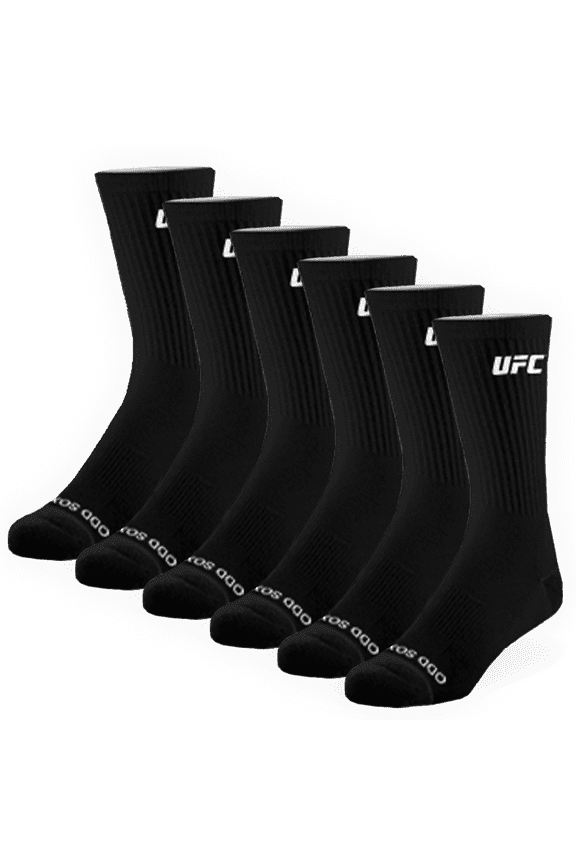 Basix UFC Logo Crew Socks 6-Pack Black Athletic Socks Official MMA Apparel Unisex Size Large