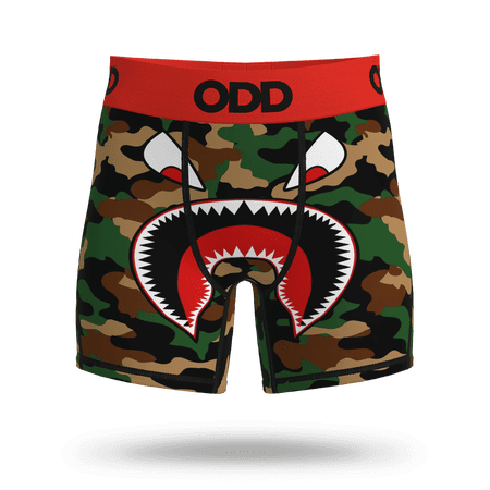 ODD SOX – Warplane Kids Boxer Briefs – Boys Camo Shark Mouth Graphic Underwear – Bold Military Style