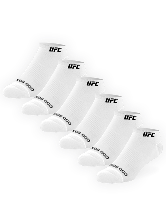 Basix UFC Logo Ankle Socks 6-Pack White Athletic Socks Official MMA Apparel Unisex Size