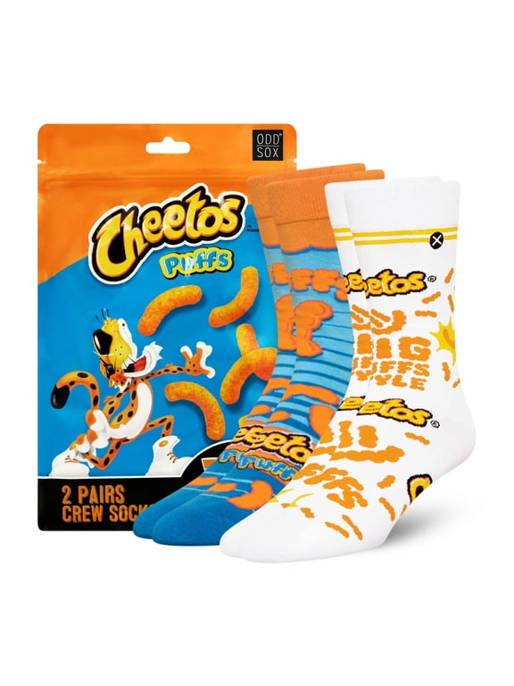 ODDMART by ODD SOX Cheetos Puffs Frito Lay Snack Foodie Crew Socks, Large
