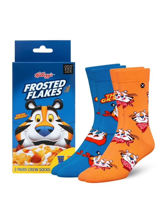 ODDMART by ODD SOX Frosted Flakes Cereal Breakfast Crew Socks, Size Large