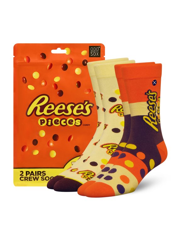 ODDMART by ODD SOX Reeses Pieces Candy Sweets Crew Socks, Size Large