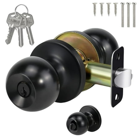ODDPC Door Knobs with Lock and Key,Lock for door,Adjustable latch-Satin Nickel-Black