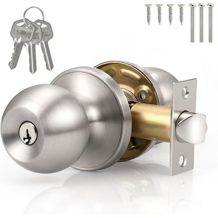 ODDPC Entry  Door Knobs with Lock and Key,Lock for door,Adjustable latch-Satin Nickel