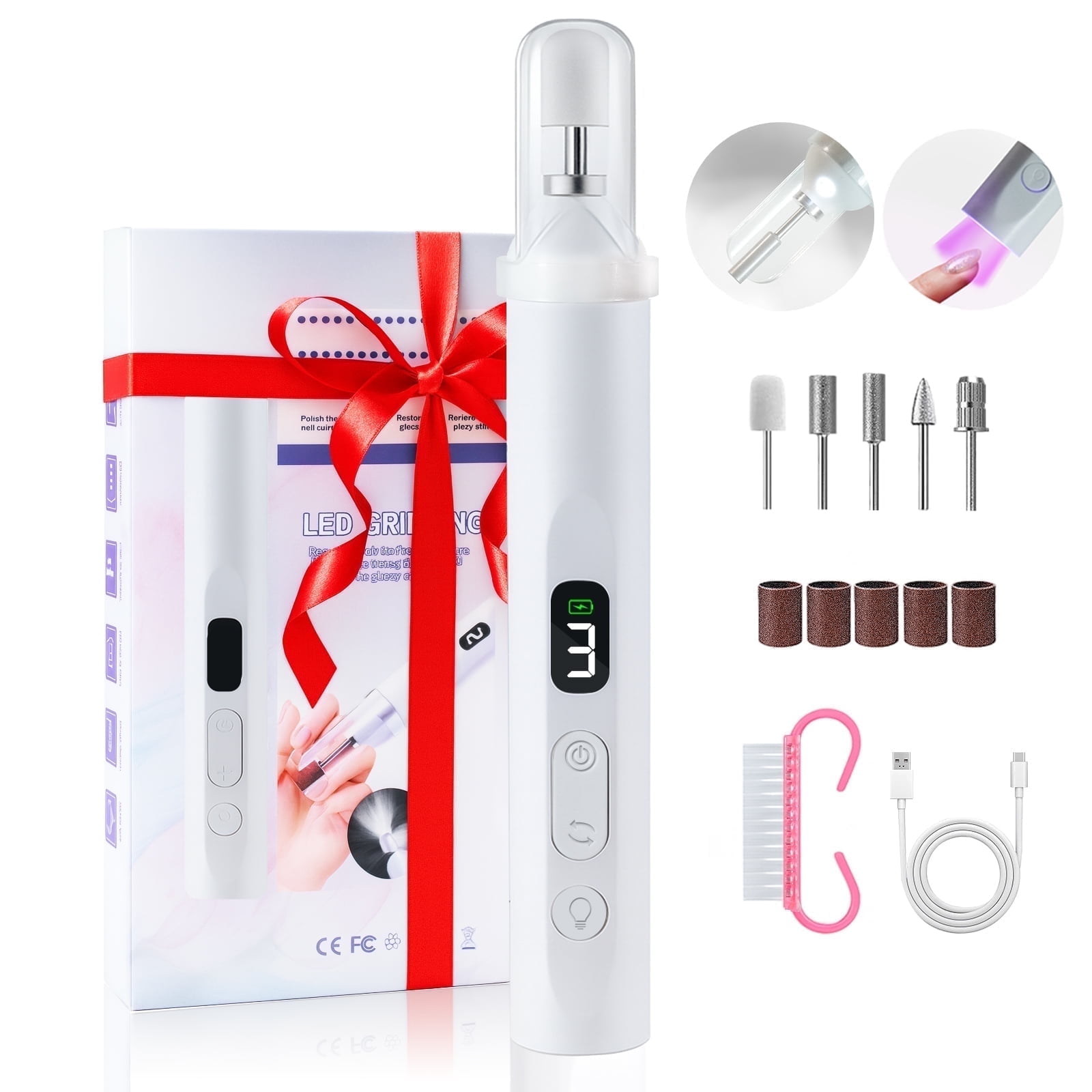 ODDPC Professional Electric Nail Drill Kit, Portable Nail Tools, Nail Sander with UV Nail Lamp and Lighting,Nail File for Acrylic Nail Kit, for Nail Care Beauty Home Salon -White